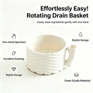 2026 Self Spinning Berry Washing Bowl PLE with Drain Holes, Pod Style Berry Washing Bowl, 360 Fruit Swirl Colander Center Cone, Rinse Washer Spinner for Berries Vegetables Serving O