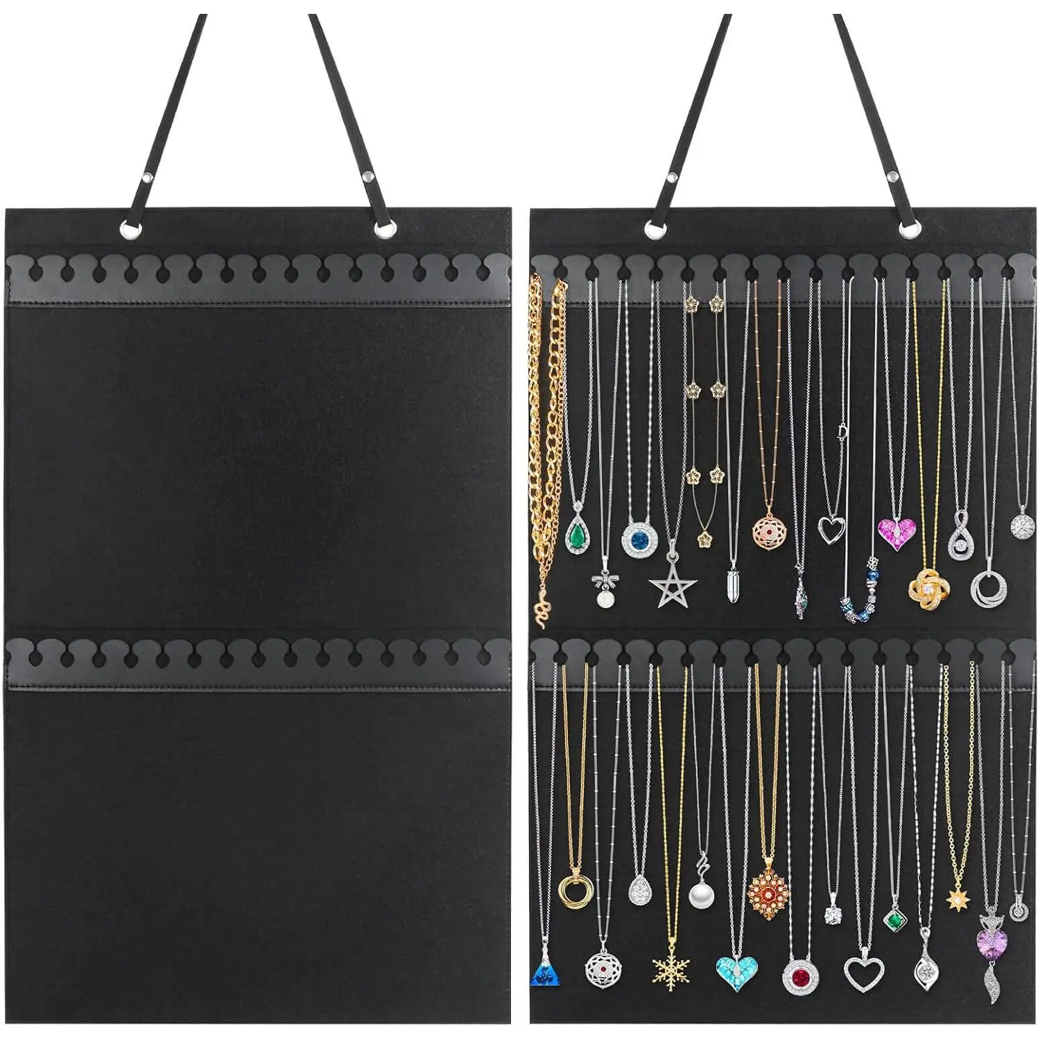 Felt & Leather Smooth Wall-Mounted Jewelry Organizer, Large Hanging Holder for Necklaces, Bracelets & Anklets, Versatile Storage for Closet & Door