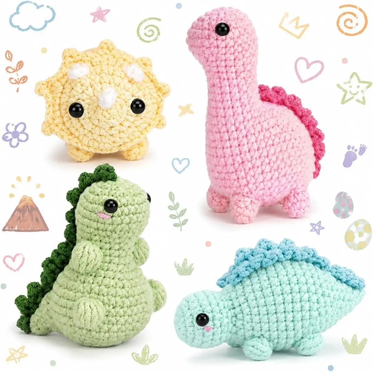 Crochet Kit for Beginners, Crochet Starter Kits for Adults, Amigurumi Craft Knitting Crocheting Kits with Step-by-Step Video Tutorials, 6 Pc Hanging Potted Plants Family(40%+ Yarn