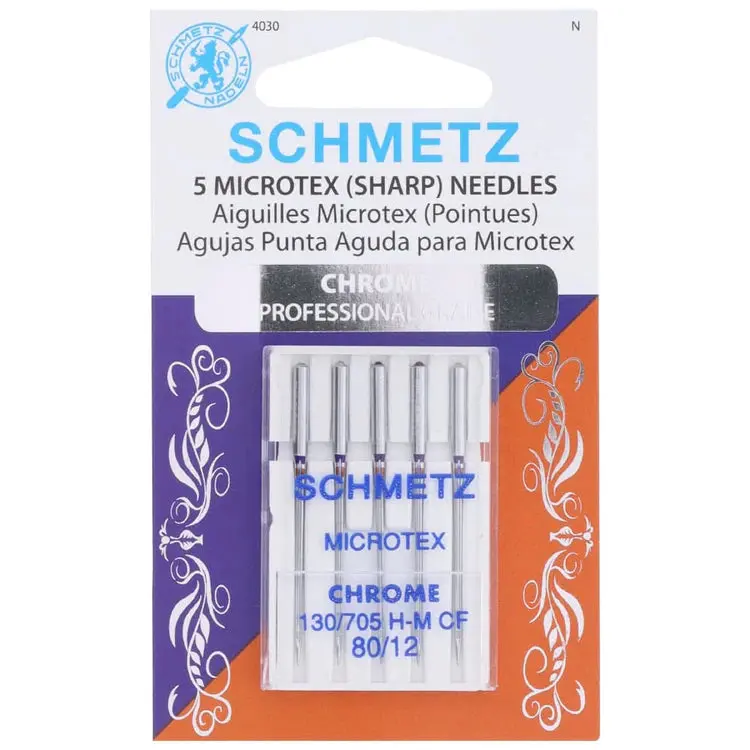 New Schmetz Microtex-Sharp Metal Sewing Needles - 80/12 Size, 5-Pack (Model 4030), Chrome Tip, Durable, Fits Most Household Sewing Machines, Prevents Skipped Stitches, Reduces Thread Shredding, Creates Cleaner Seams for Fabric Projects