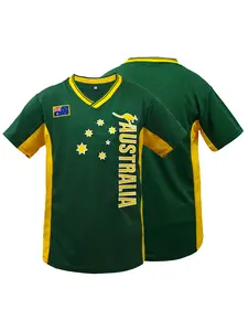 Australia Embroidered Soccer Jersey Men's & Women's Casual V-Neck Short Sleeve Football Jersey , Loose-Fit Breathable Top for Training & Matches, All Season Wear, Sports Top, Athletic Tops