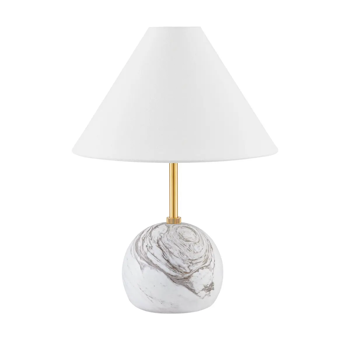 Petite Jewel Table Lamp in Calcutta Gold Marble and Aged Brass with White Linen Shade
