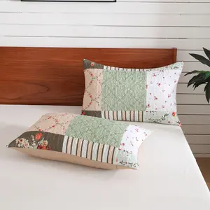 Quilted Farmhouse Pillowcases Set of 2, Modern Design, Patchwork Quilting, Soft Comfortable, Breathable, No Filling, Ideal for Home Bedroom