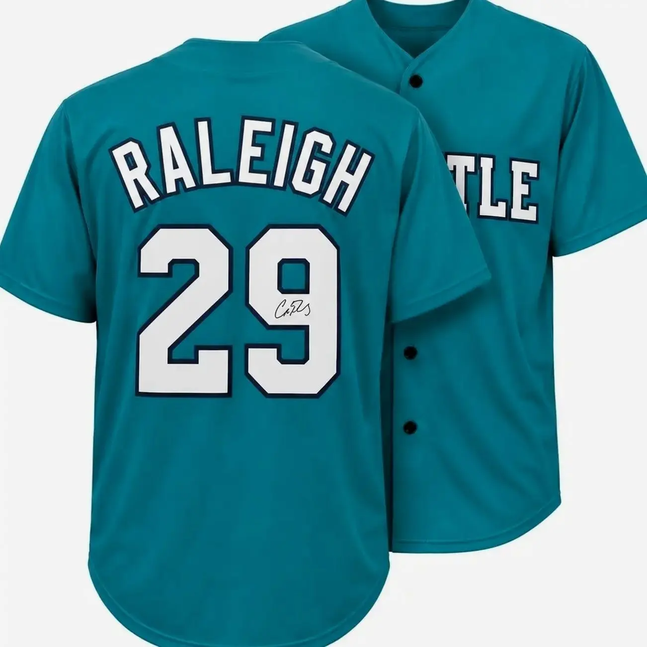 All-over Print Baseball Jersey Without Piping, Teal White Baseball Uniform, Raleigh #29 Sports Fan Jersey, Lightweight Athletic Apparel Q