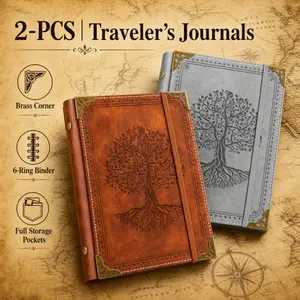 CAGIE A5 Travel Journal Scrapbook 2 Pack Ring Binder Notebook Life Tree Cover Memory Book Photo Album with Refillable Pages for Travel Writing Photo Storage DIY Keepsake