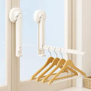 2pcs Foldable Suction Cup Laundry Drying Rack Wall Mounted Space Saving Retractable Clothes Hanger for Indoor Outdoor Balcony Bathroom and RV