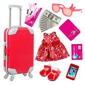 Red travel set is suitable for 16-18 inch dolls, including a travel suitcase, clothes, shoes, and other accessories. Excluding dolls. Christmas gift