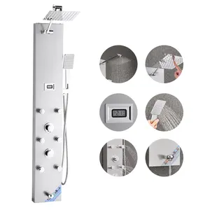 Shower Panel Tower System Stainless Steel Column With Rainfall Head, Body Massage Jets, And Four Mode Settings For Multi-Function Shower, Wall Mounted, Easy Install, Anti-Corrosion, Durable Bathroom Fixture