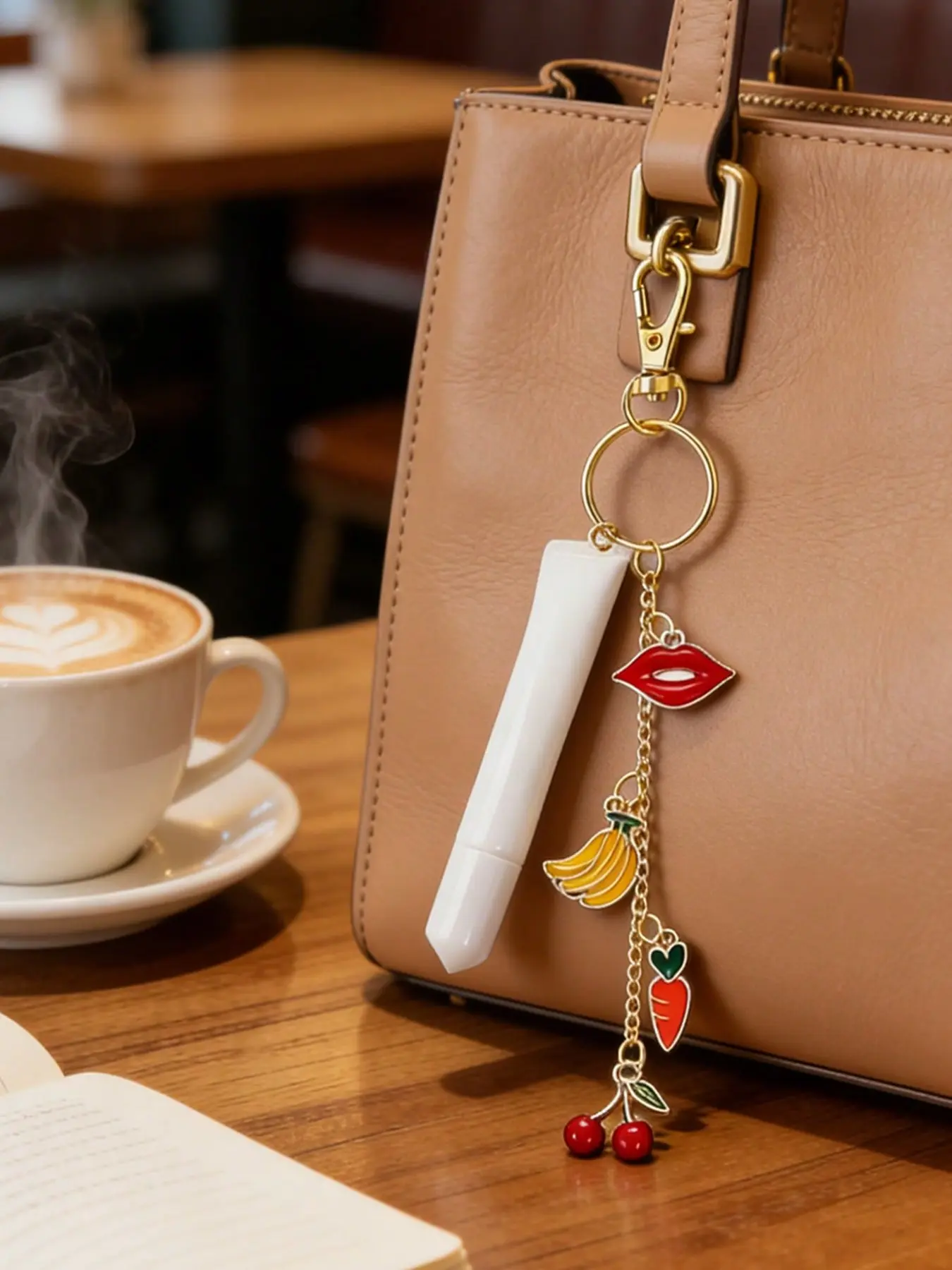 Cute Lip Balm Keychain with Cherry, Carrot, Banana Elements, Durable and Portable, Ideal Gift for Girls, Valentine's Day and Ramadan