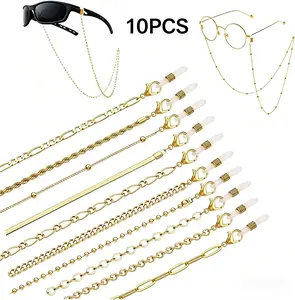 10 Pieces Gold Eyeglass Chains for Women Men – Metal Link Necklace Style Glasses Retainer Mask Holder Lanyard, Anti-Loss Eyewear Chain with Silicone Ends, Universal Fit for Reading Glasses Sunglasses Mask