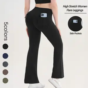 Women's High-Rise Tummy-Slimming Flared Pants with Back Pockets, Breathable Quick-Dry Fabric, Contouring Fit for Gym, Work & Casual Wear