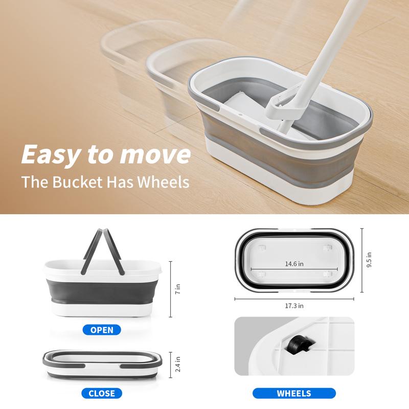 Oshang Flat Mop and Bucket OG7, Mops for Floor Cleaning with Scraping Blade, Portable Design, and Wheels for Easy Transport