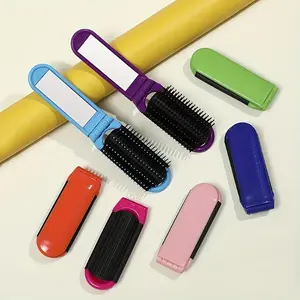 [Pocket Size Travel Hair Brush] Portable Travel Foldable Hair Brush With Mirror Compact Pocket Size Hair Comb Hairdressing Massage Hair Brush