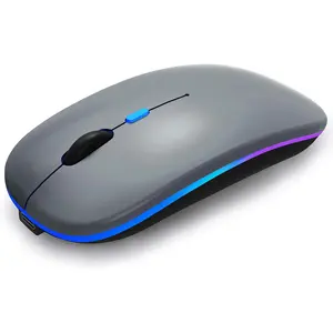 Rechargeable Laptop Mice with LED Lights Silent Slim Use(BT5.2 and 2.4G Portable USB) Dual Mode   for Laptop/iPad/Tablet/// (Grey)