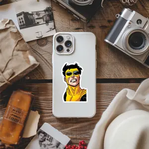 Angry Invincible Face Vinyl Sticker, Intense Comic Expression Decal, Decor for Laptop Phone Waterbottle, Superhero Fan Setup