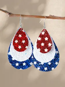Vintage American Flag Earrings, Star Design, Leather Double-Sided Jewelry, Perfect Patriotic Gift for Women, Fashion Accessories