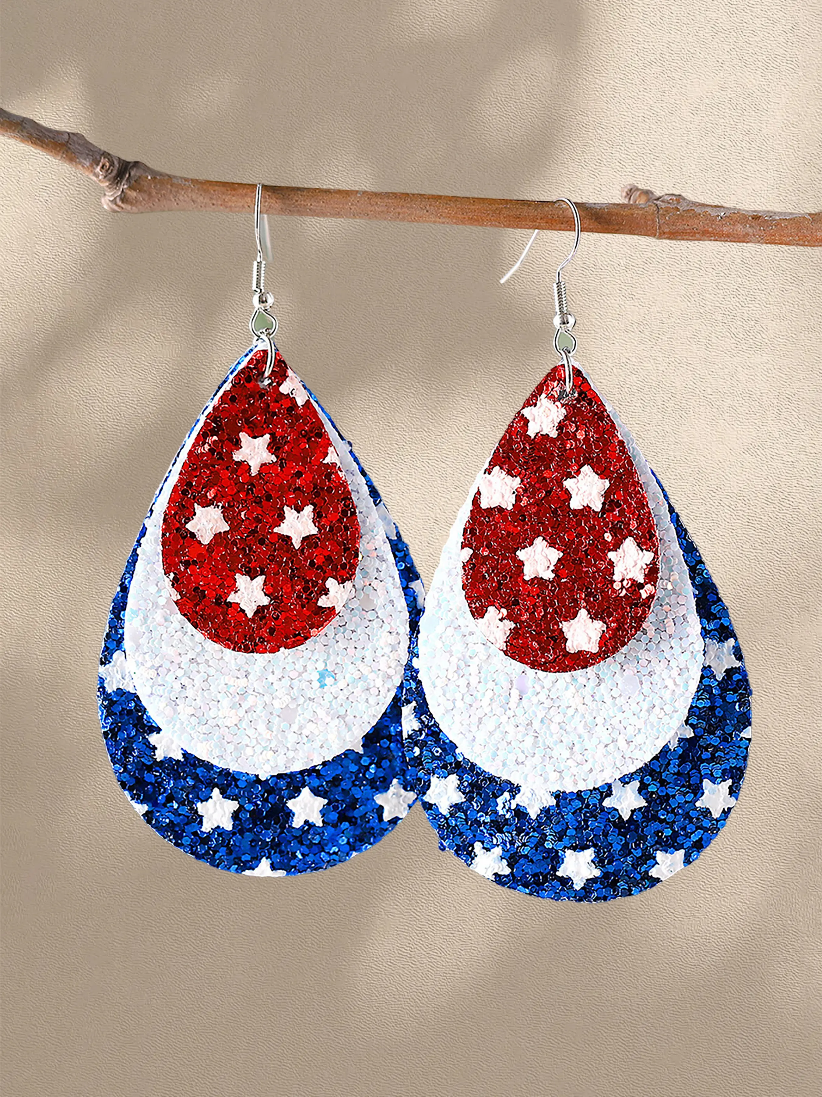 Vintage American Flag Earrings, Star Design, Leather Double-Sided Jewelry, Perfect Patriotic Gift for Women, Leather Craft Earrings, Versatile Earrings, High Quality Earrings, Stylish Jewelry, Fashion Accessories