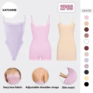 KatchMe Lace Series Women's Spaghetti Strap Lace Trim Breathable Bodysuit, Versatile Chic Lightweight Playsuit, Seamless Quick-Dry Soft Nightdress (3)