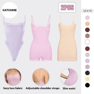 KatchMe Lace Series Women's Spaghetti Strap Lace Trim Breathable Bodysuit, Versatile Chic Lightweight Playsuit, Seamless Quick-Dry Soft Nightdress (3) Lingerie Sets Womenswear