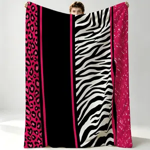 1Pcs Hot Pink Leopard Print Flannel Blanket, Multiple Styles, Soft, Warm And Breathable, Throw Blanket For Sofa Or Bed, Suitable For All People, Ideal Gift Choice