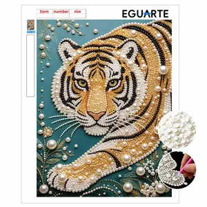 Tiger Pattern Pearl Decorative Painting, DIY Art Pearl Wall Art, Mosaic Art, Cross Stitch Kit, Pearl Puzzle Gift, Home Decoration