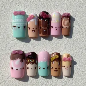 Kawaii Dessert Press On Nails | Cute 3D Ice Cream & Chocolate Nails | Pastel Japanese Nail Art Set