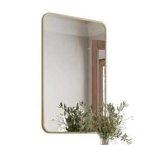 Design House Isla Rectangle Wall Accent Mirror – 36-Inch H X 24-Inch L, Modern Metal Framed – Living Room, Bedroom, Bathroom Vanity Mirror – Gold, 596718-GLD