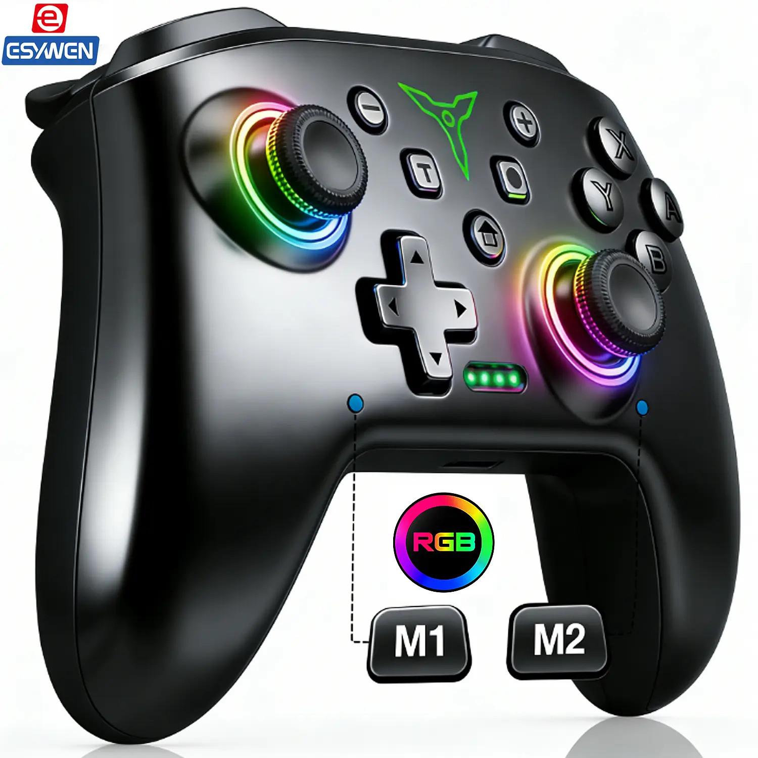 ESYWEN Wireless Switch Controller for Switch/Lite/OLED & Wired PC Programmable TURBO Wakeup 9 Color Breathing LEDs 1000mAh Battery USB-C Charging