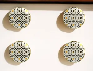HomeRoots 635768 White Silver & Gold Geometric Ceramic Drawer Pull Knobs - Set of 6