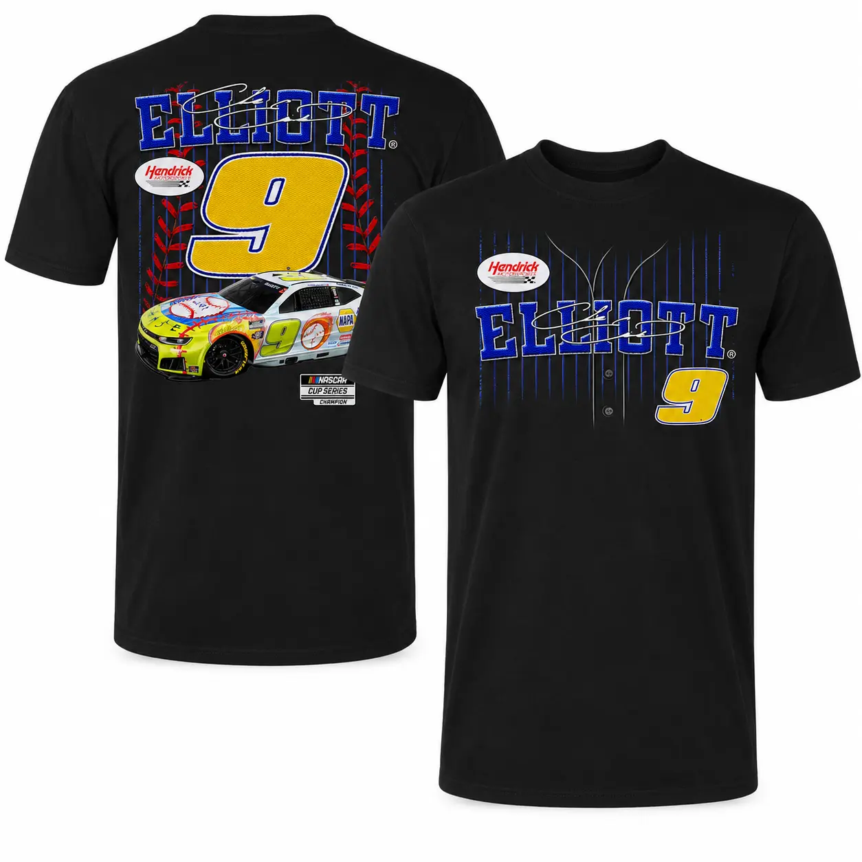 Chase Elliott 9 Racing T-Shirt, Black Blue Yellow Race Car Graphic Tee, Double Sided Motorsport Shirt for Race Day Fans - Menswear & Underwear - Men's Tops - T-shirts - Men's Short-sleeve T-shirts