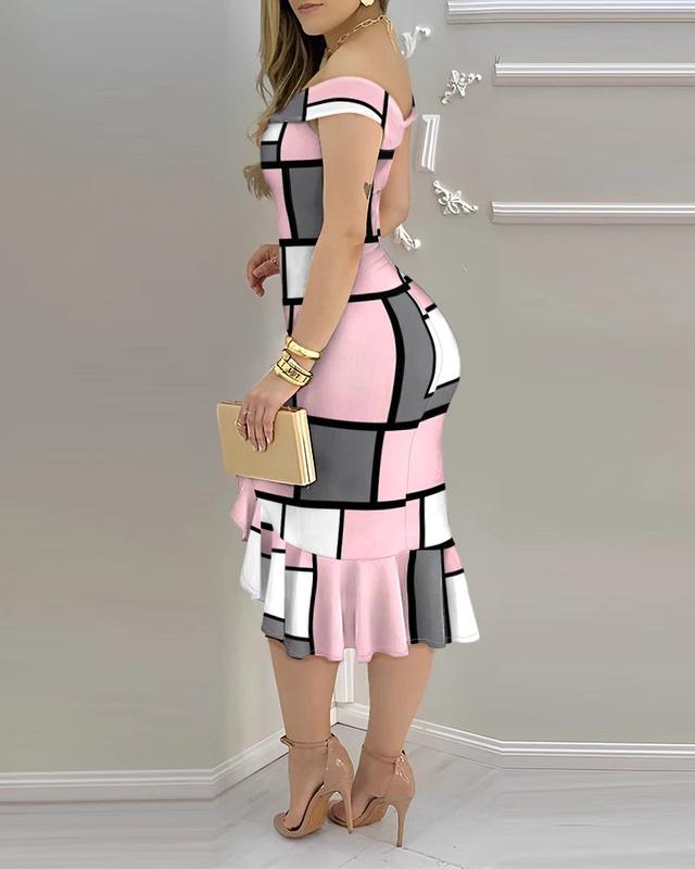 Dresses Geometric Ruffle Hem Midi Dress