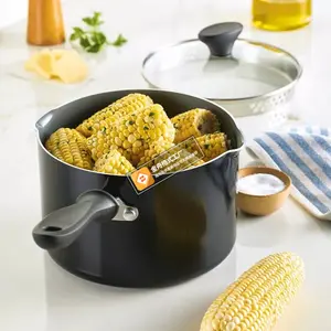 Farberware Reliance Pro 3qt Nonstick Ceramic Covered Straining Saucepan Black/Gray: Dishwasher-Safe, Tempered Glass Lid