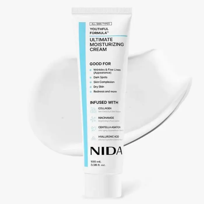 NIDA Youthful Formula Ultimate Moisturizing Cream (100mL) / Collagen, Niacinamide, Centella Asiatica, Hyaluronic Acid / Wrinkles, Dark Spots, Skincare Hydrating Daily Moisturizer Moisture Hydrate