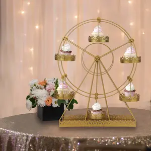 Metal Ferris Wheel Cupcake Holder 23" Gold - Large Whimsical Rotating Dessert Display Stand for Circus-Themed Parties & Glamorous Events