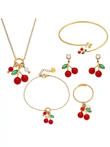 Cherry Pendant Jewelry Set for Girls, Birthday Gift Idea, Valentine's Day Present, Cute Accessory for Women & Teens
