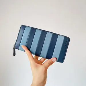 Pre-owned coach Blue Striped Patchwork Zip‑Around Wallet
