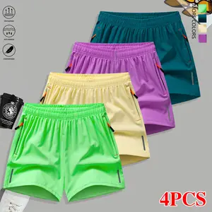 Set of 4 women’s shorts, casual solid color design, polyester fabric, with pockets, suitable for women, usable across all seasons