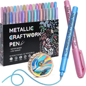 12/24/36 Colors Metallic Paint Markers, Acrylic Paint Pens Art Markers for Rock Painting, Ceramic, Wood, Canvas, Plastic, Glass, Stone, Calligraphy, Card Making, DIY Crafts,1mm Nib, Art Supplies
