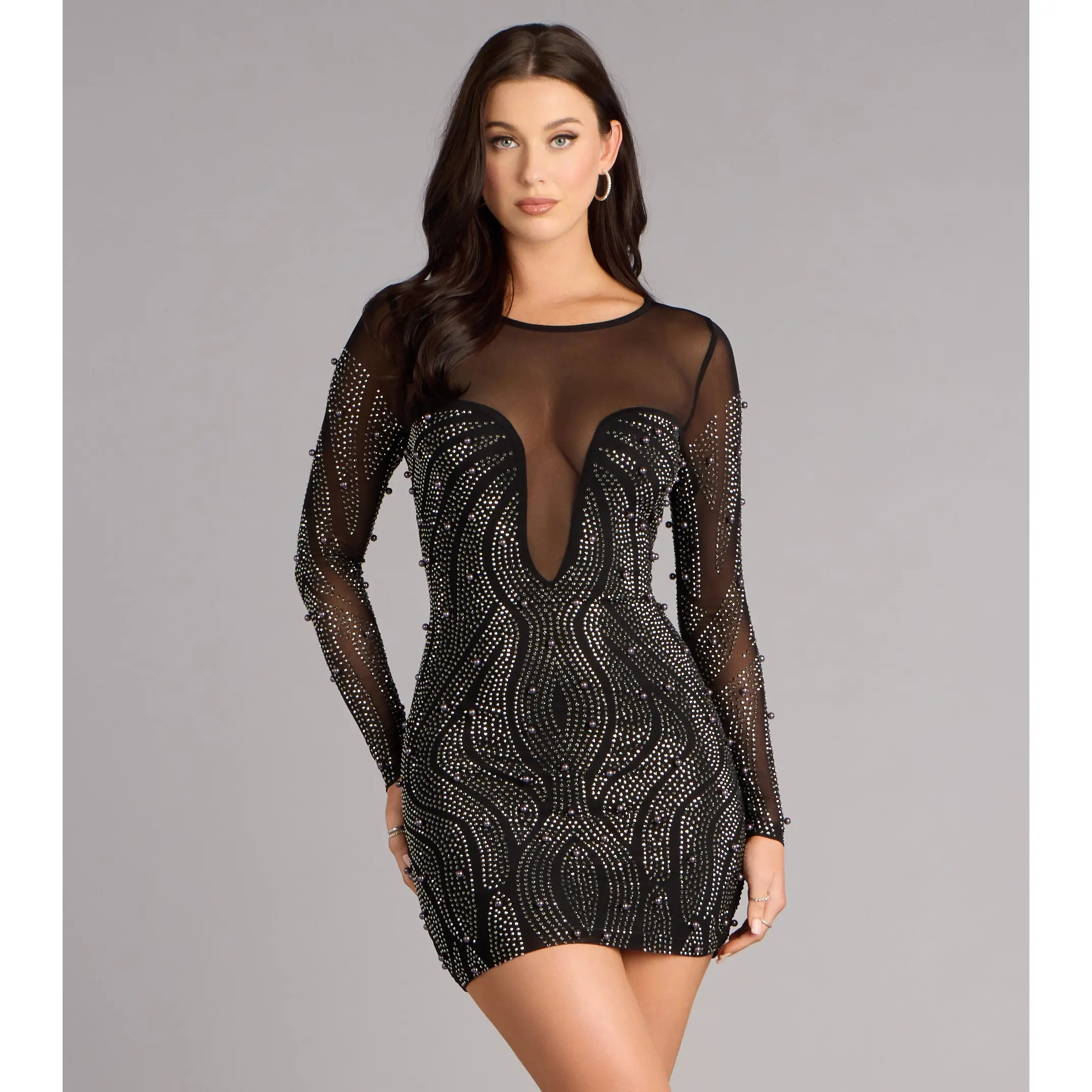 Josie Rhinestone Pearl Bodycon Mini Dress - TikTok Shop