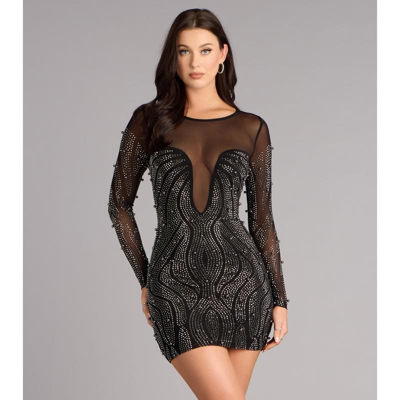 Josie Rhinestone Pearl Bodycon Mini Dress