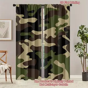 2D Door Curtain Set, 2 Pieces, Camouflage Pattern, Lightweight Breathable, for Comfortable Bedroom, Office, Kitchen, Living Room, Home Decor