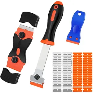 3-Pack Razor Blade Scraper Tool Set – Includes 80 Blades (Metal & Plastic) for Removing Stickers, Tint, Grease & Labels from Glass & Windshields