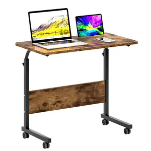 Height Adjustable Side Table - 60" C-Shaped Rolling End Table, Pure Black Mobile Couch Table for Laptop, Bedside Sofa Table for Living Room & Office