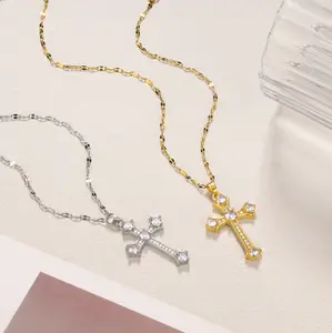 BEAUTLACE Gold Cross Necklace — Zircon-Inlaid Stainless Steel Inspirational Jewelry, Birthday & Anniversary Gifts for Women and Girls