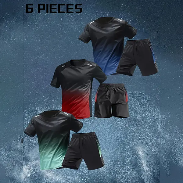 Men's 6-Piece Athleisure Tracksuit, Quick Sweat Wicking Casual Sports T-Shirt + Shorts, Multi-Season Wear for Running Basketball Gym Training summerwins