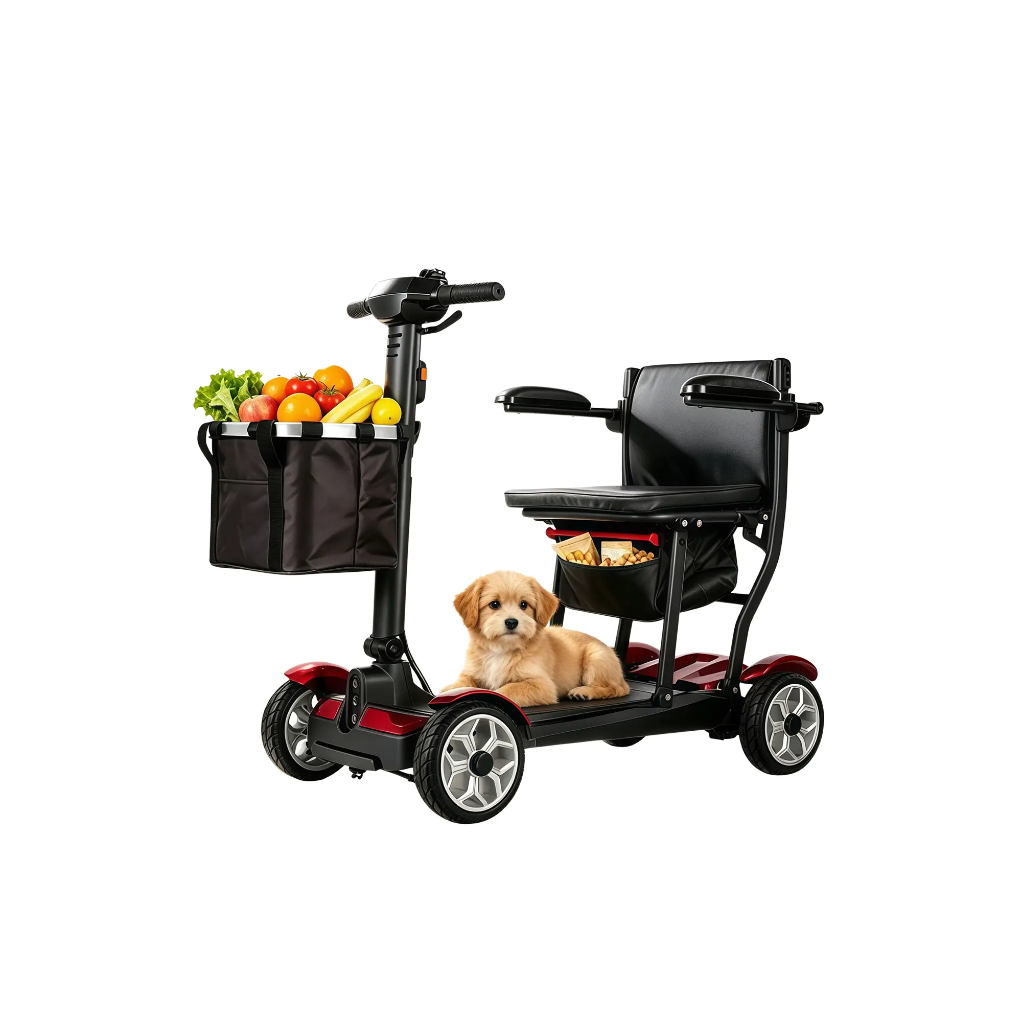 Foldable Mobility Scooter for Seniors Adults | 4-Wheel Lightweight Electric Motorized Scooter for Elderly | Portable Folding Travel Mobility Scooter w/ Removable Lithium Battery Long Range | Airline & Cruise Approved | Heavy Duty 300 lb Capacity | Red