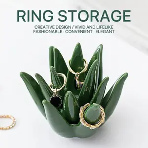 Ceramic Cactus Ring Holder, Leaf Jewelry Organizer, Fashionable Desktop Decor, Perfect Gift for Women, Moms, Friends