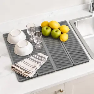 Stone Drying Mat for Kitchen Counter, Quick-Dry & Non-Slip Dish Drying Pad with Absorbent Design,19.9x15.2 Inch Foldabe Stone Dish Drying Mat for Bathroom and Countertop Coasters