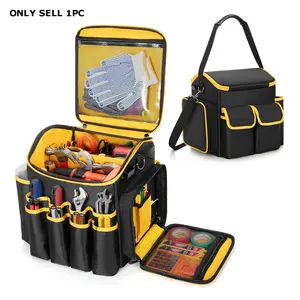 Durable Tool Bag with Detachable Divider, Multi-Pocket Portable Handbag, Wear-Resistant and Easy to Carry, Ideal for Electricians and DIY Enthusiasts