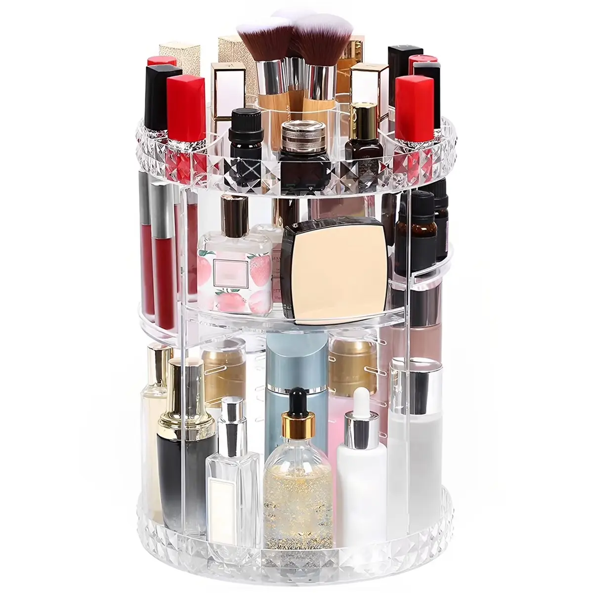 3 Tiers Rotating Makeup Organizer with Compartment 360° Spinning Makeup Stand Reusable Spinning Storage Display Case Clear Xiyztok